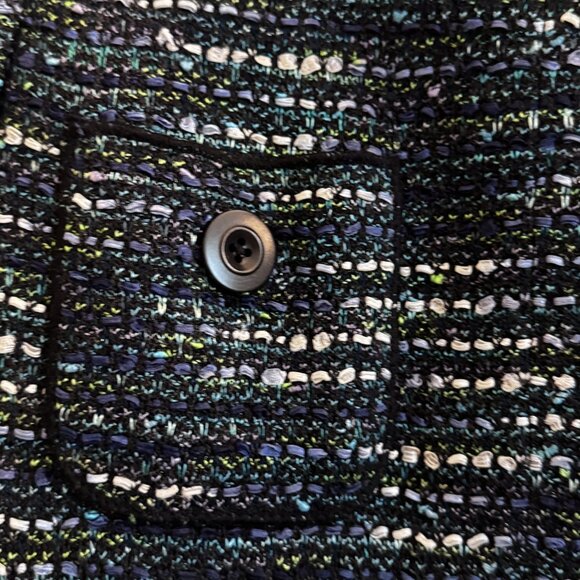 St. John Cropped Tweed Evening Jacket Sz 12 Blue, Teal, & Black 3/4 Sleeve - Picture 3 of 7